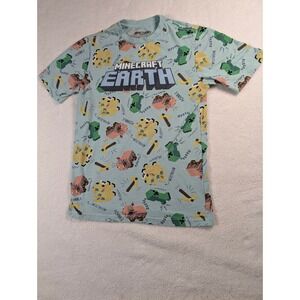 Mojang Minecraft Earth Boys Graphic T-Shirt Creeper Moobloom Muddy Pig L 10/12